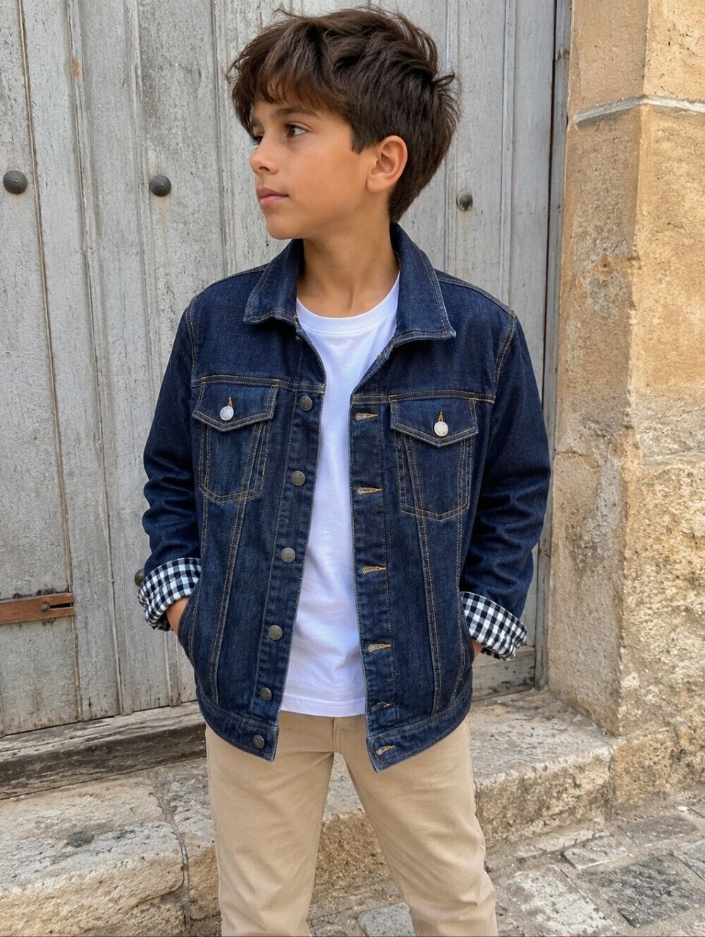 Roots Kids Canada Denim Jacket XL Sherpa Lined Dark Wash Stretch Trucker Coat